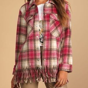 Blank NYC - Woodstock Pink Plaid Fringe Shacket